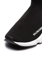 Load image into Gallery viewer, Balenciaga black, white and pink speed knitted high top sneakers
