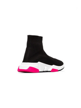 Load image into Gallery viewer, Balenciaga black, white and pink speed knitted high top sneakers