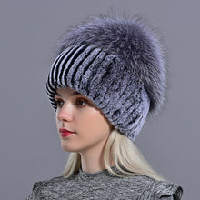 Load image into Gallery viewer, winter women hats fox rabbit fur pompom skullies beanies warm elastic fashionable fluffy thick outdoor stylish natural fur hats