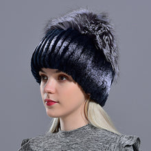 Load image into Gallery viewer, winter women hats fox rabbit fur pompom skullies beanies warm elastic fashionable fluffy thick outdoor stylish natural fur hats