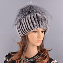 Load image into Gallery viewer, winter women hats fox rabbit fur pompom skullies beanies warm elastic fashionable fluffy thick outdoor stylish natural fur hats