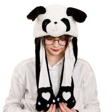 Load image into Gallery viewer, Children Adult Short Plush Cute 3D Cartoon Panda Animal Hat with Moving Ears Double Airbag Paws Warm Earflap Cap Party Props