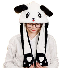 Load image into Gallery viewer, Children Adult Short Plush Cute 3D Cartoon Panda Animal Hat with Moving Ears Double Airbag Paws Warm Earflap Cap Party Props