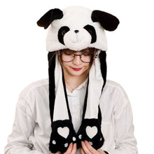 Load image into Gallery viewer, Children Adult Short Plush Cute 3D Cartoon Panda Animal Hat with Moving Ears Double Airbag Paws Warm Earflap Cap Party Props