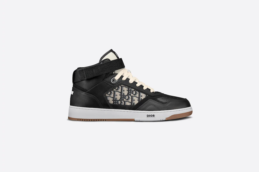 B27 MID-TOP SNEAKER Black Smooth Calfskin with Beige and Black Dior Oblique Jacquard