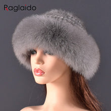 Load image into Gallery viewer, women Real mink Fur Bomber Hats winter Genuine Fox fur Cap Luxurious Quality Winter hat Elastic Warm Soft Fluffy natural fur hat
