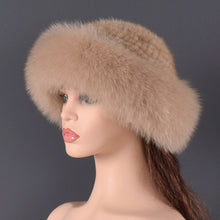 Load image into Gallery viewer, women Real mink Fur Bomber Hats winter Genuine Fox fur Cap Luxurious Quality Winter hat Elastic Warm Soft Fluffy natural fur hat
