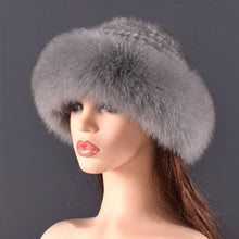 Load image into Gallery viewer, women Real mink Fur Bomber Hats winter Genuine Fox fur Cap Luxurious Quality Winter hat Elastic Warm Soft Fluffy natural fur hat
