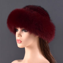Load image into Gallery viewer, women Real mink Fur Bomber Hats winter Genuine Fox fur Cap Luxurious Quality Winter hat Elastic Warm Soft Fluffy natural fur hat
