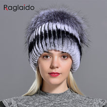 Load image into Gallery viewer, winter women hats fox rabbit fur pompom skullies beanies warm elastic fashionable fluffy thick outdoor stylish natural fur hats
