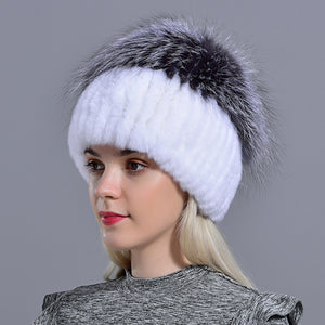 winter women hats fox rabbit fur pompom skullies beanies warm elastic fashionable fluffy thick outdoor stylish natural fur hats