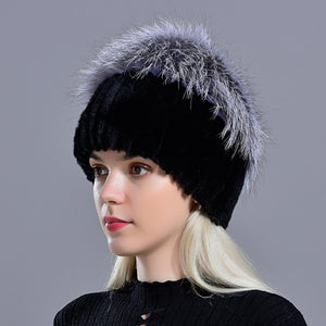 winter women hats fox rabbit fur pompom skullies beanies warm elastic fashionable fluffy thick outdoor stylish natural fur hats