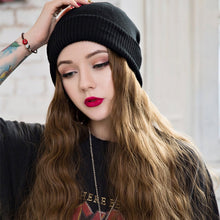 Load image into Gallery viewer, Fashion long wig female light brown long curly hair hat wig one woman knitted hat wool roll corn hot curly black hat ladies

