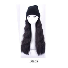 Load image into Gallery viewer, Fashion long wig female light brown long curly hair hat wig one woman knitted hat wool roll corn hot curly black hat ladies

