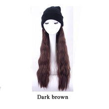 Load image into Gallery viewer, Fashion long wig female light brown long curly hair hat wig one woman knitted hat wool roll corn hot curly black hat ladies
